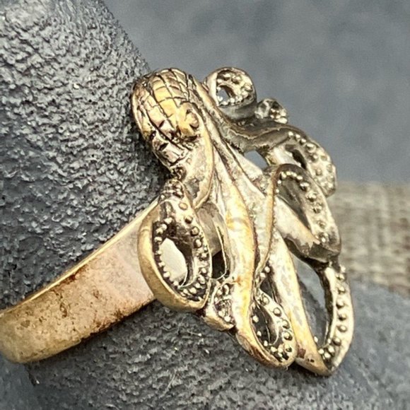 Octopus Ring As Is Silver Adjustable Size 7 + Detailed Boho Nautical Sea Life - Picture 2 of 7